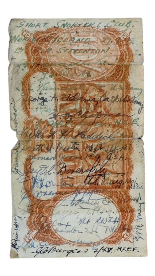 Reverse Side of Short Snorter of Lieutenant R.H. Stevenson (1988.2123).